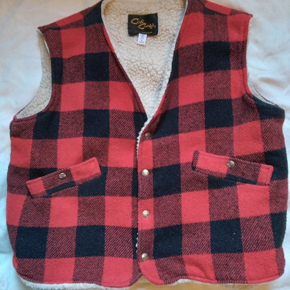 Vintage Cal Craft Fleece Lined Flannel Vest